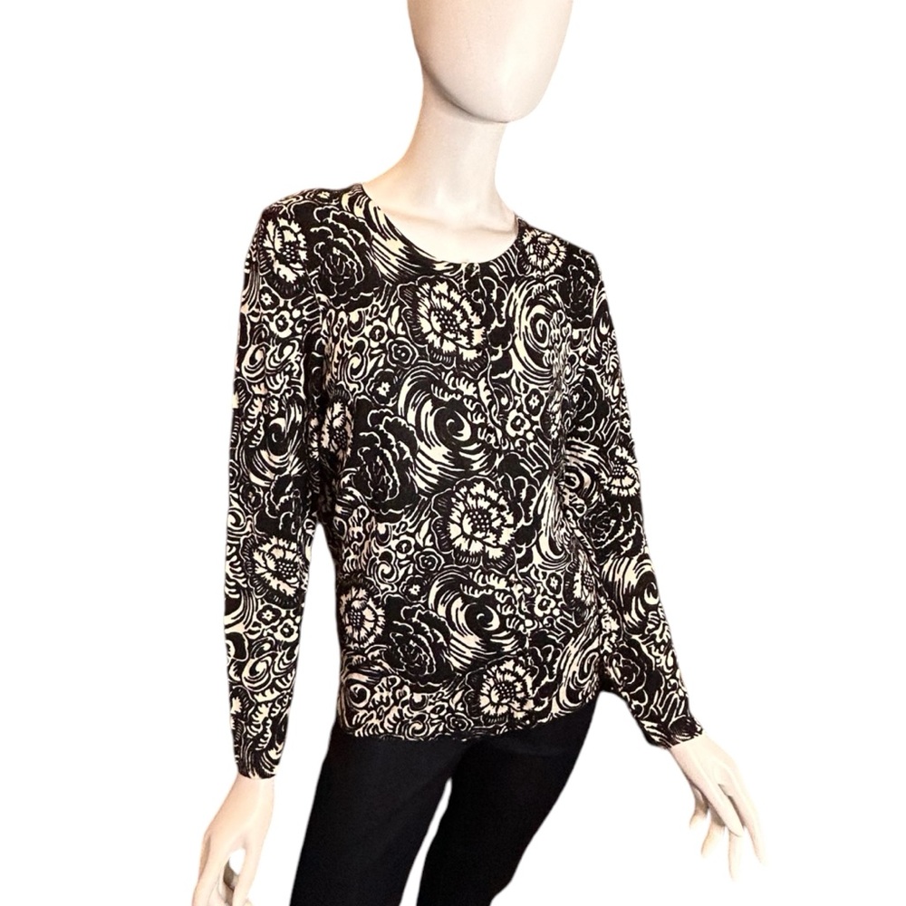Talbots Merino Wool Cardigan Black & White Large